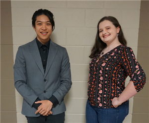 Kenny and Morgan pose together after the Senior Design showcase